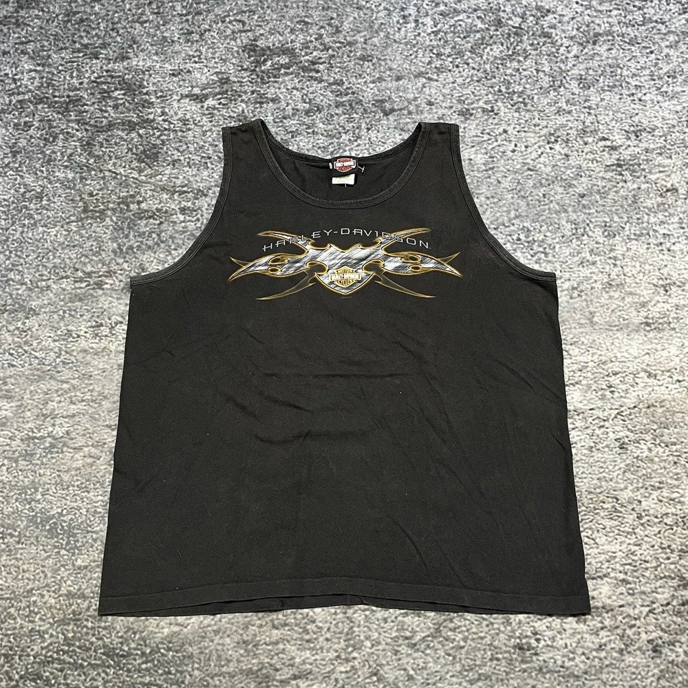 Vintage Harley Davidson Tank Top‎ Mens XL Black 2004 Biker Logo Double Sided